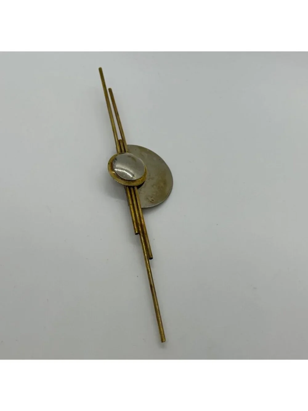 Vintage 1980s Modernist Silver-tone  & Brass Geometric Brooch Art Pin Mixed Meta - Picture 4 of 14